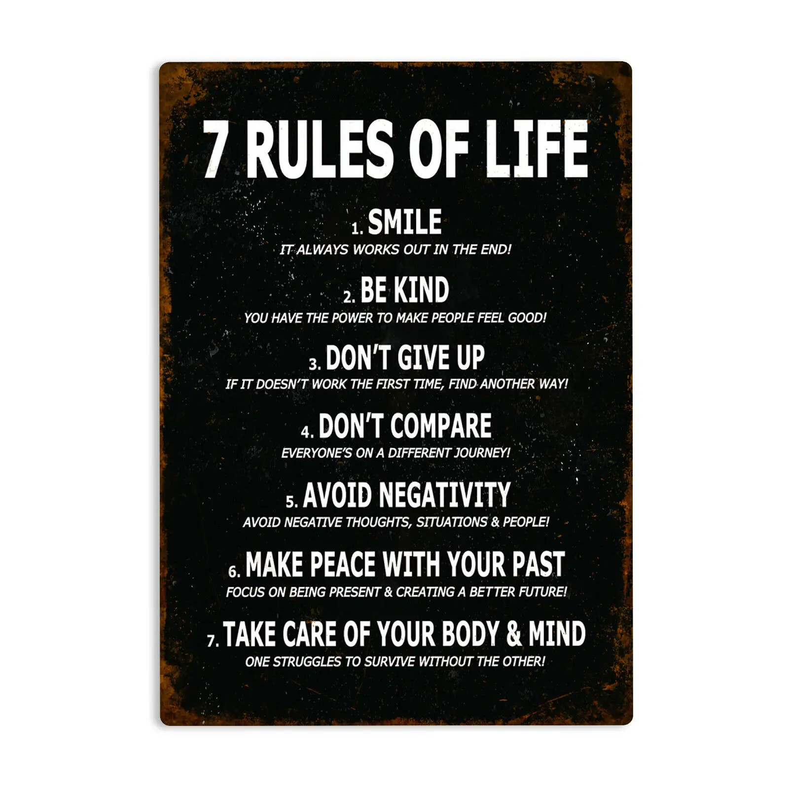 

7 RULES OF LIFE Quote Vintage Metal Tin Wall Sign Plaque Motivational Home Decor