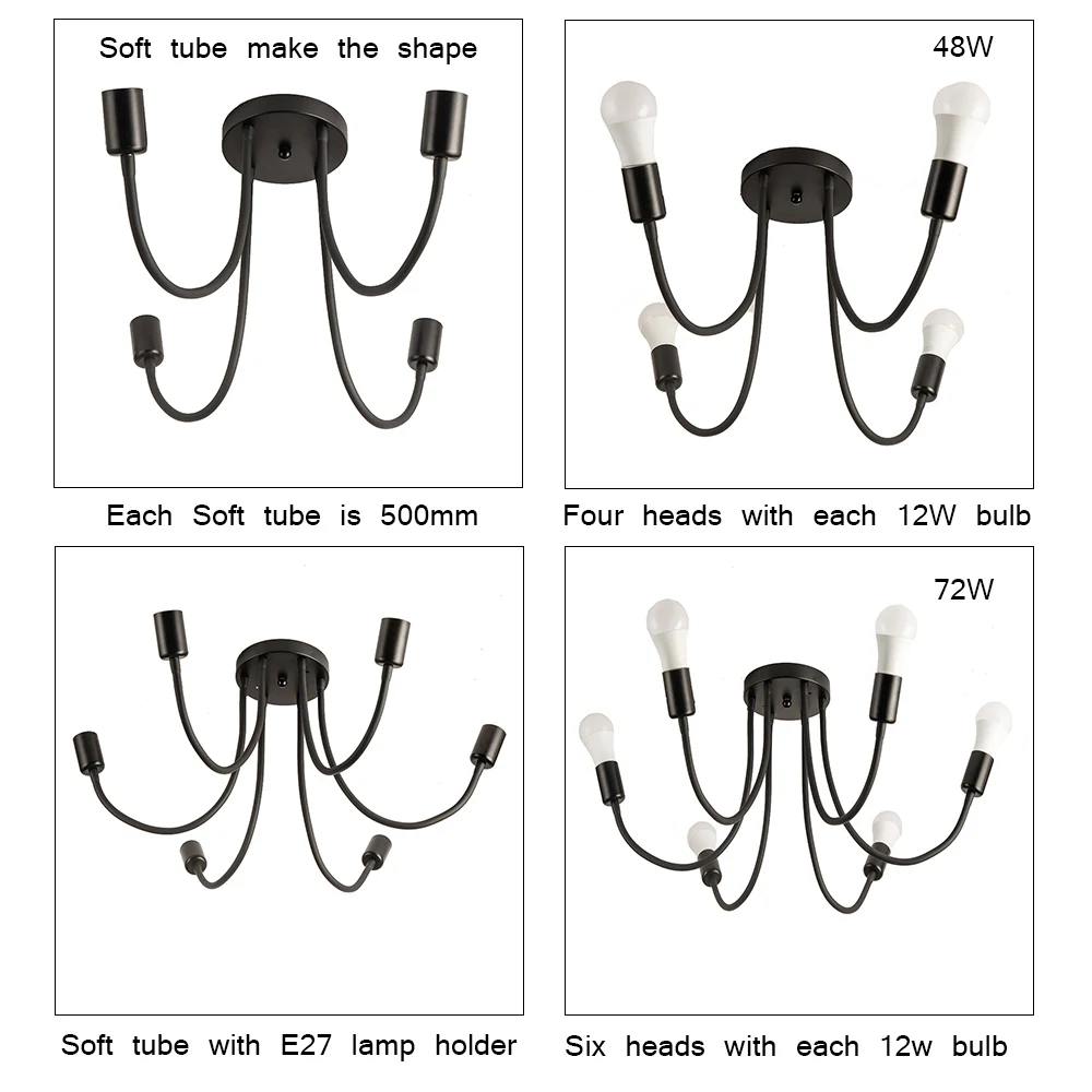 

Free shipping 4 head lamp holder with e27 socket and 6 heads e27 led bulb ceiling lamp base AC110V AC220V