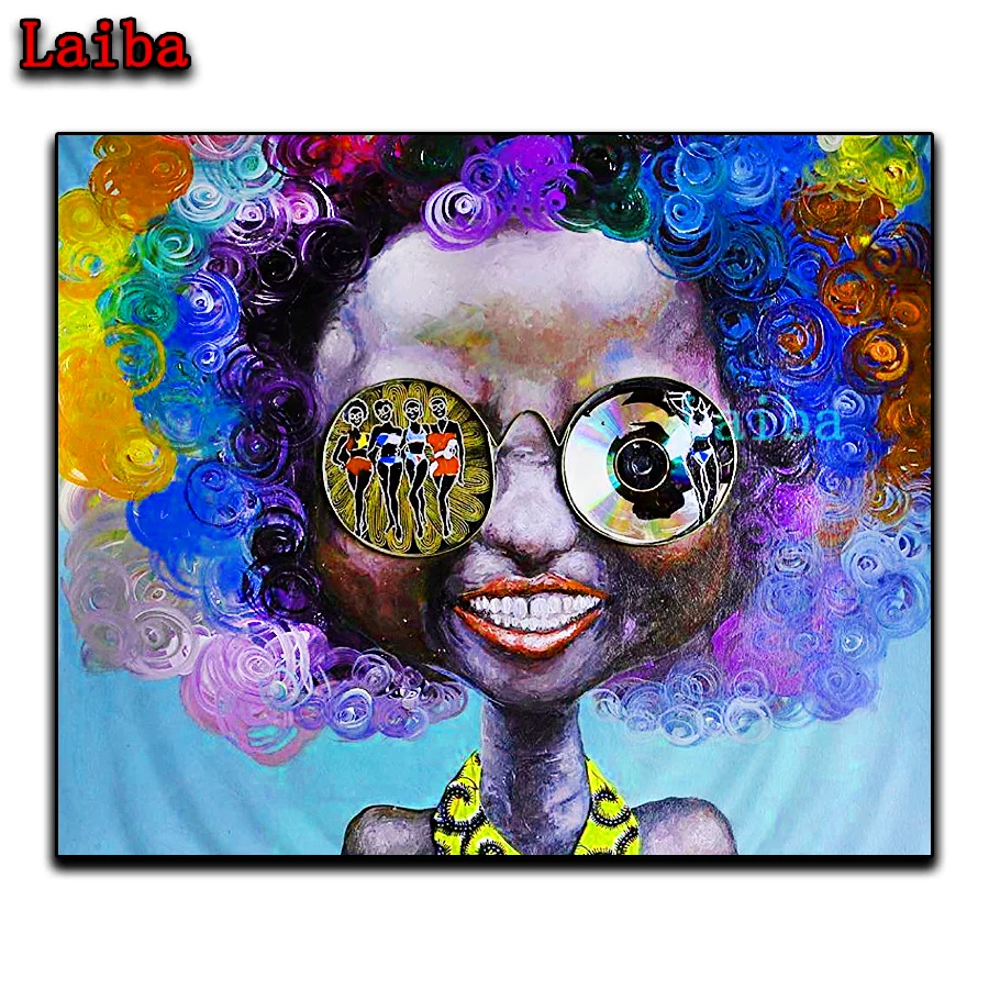 

diamond embroidery Black art girl diy diamond painting cross stitch full square round diamond embroidery home decor rhinestone