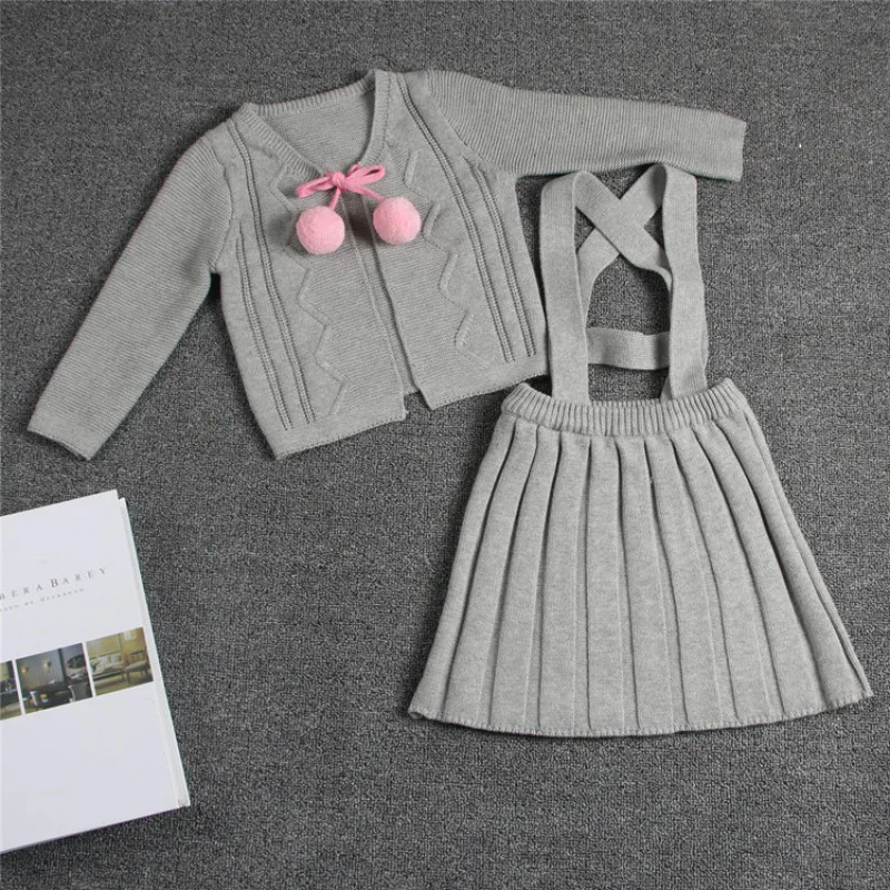 

Baby Spring Girls Clothing Set Kids 2 Pcs Clothes Children Outfits Coat+ Skirt Sweater Suit for Girls Knitted 1-6Y