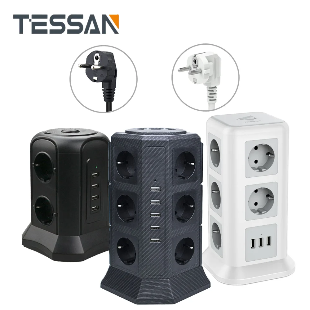 

Удлинитель TESSAN с европейской вилкой, 12 розеток, 5 USB и 2 м