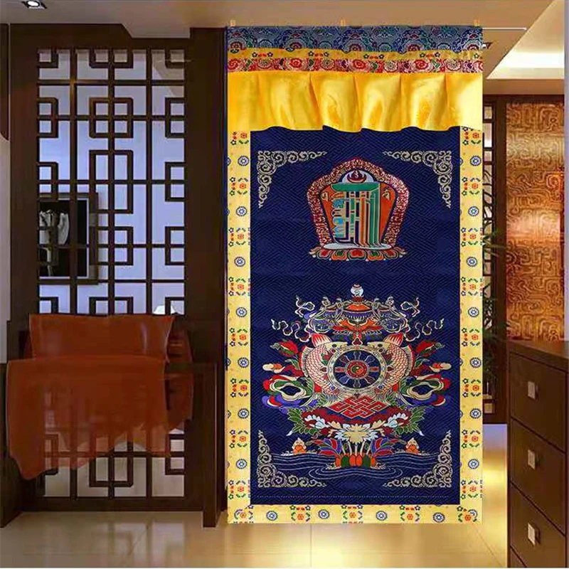 Cortinas de algodón para puerta budista, doble bordado de Nepal, sala de estar tibetana, dormitorio, partición, porche, a prueba de polvo, 180cm x 90cm