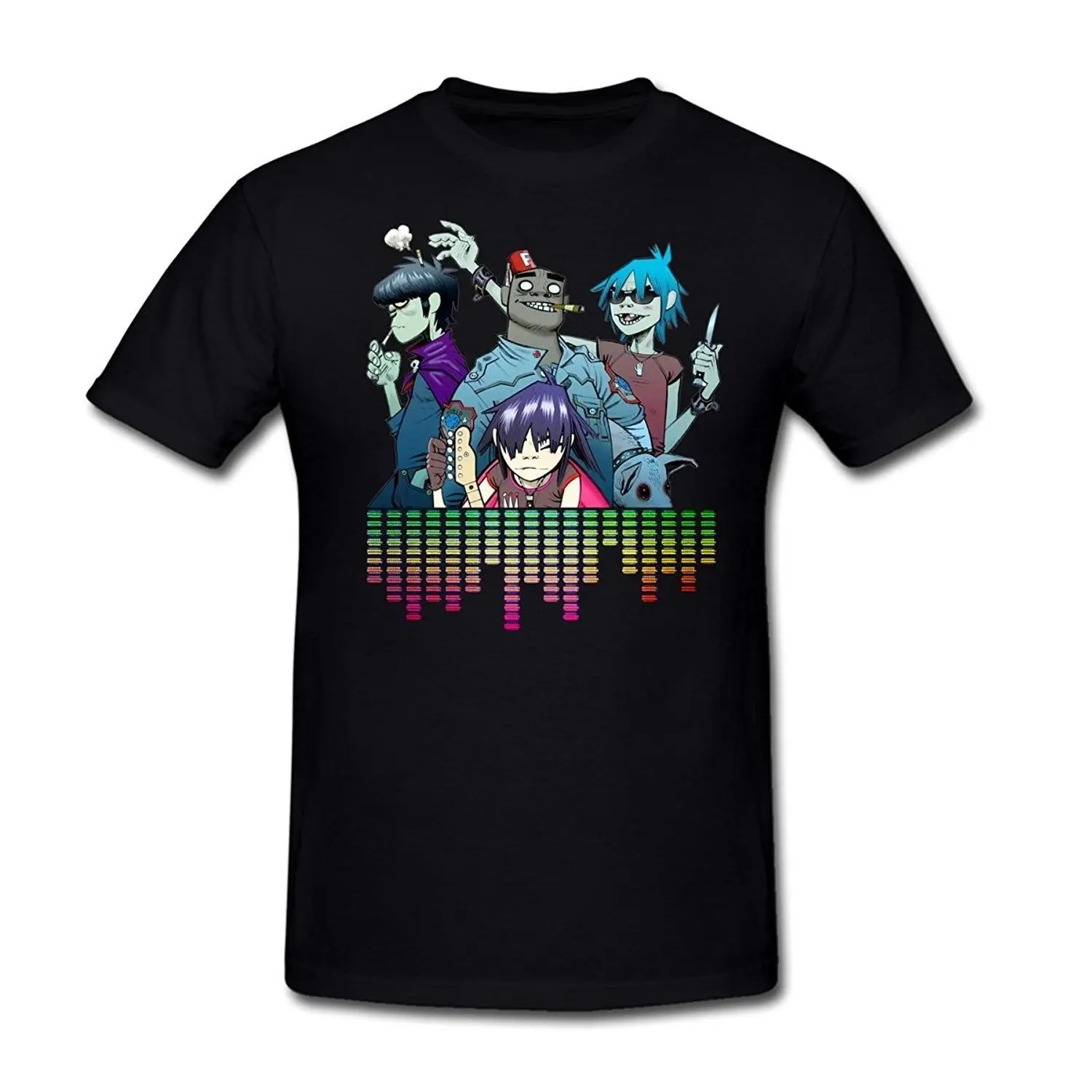 Мужская футболка Gorillaz с английской виртуальной лентой черная &quotАниме&quot уличная