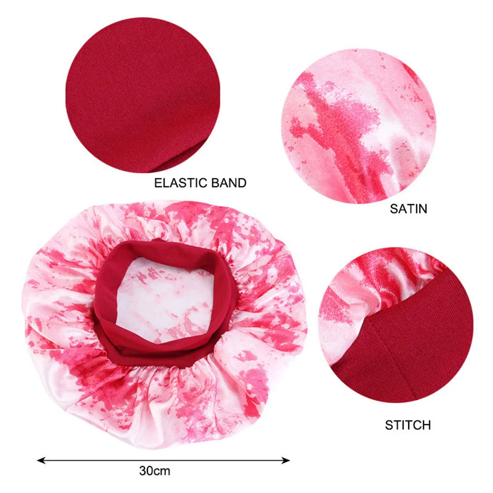 

Women Satin Bonnet Tie-dyed Nightcap Wide Side Sleeping Cap Soft Elastic Band Chemotherapy Hats