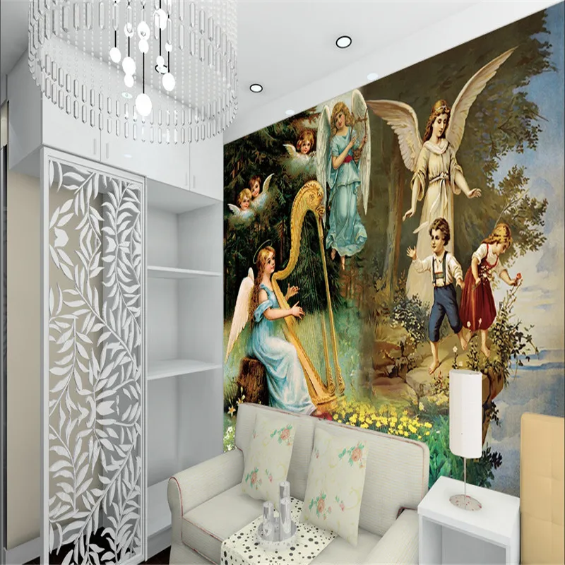 European-style Angel Oil Painting 3D Living Room Bedroom Background Wall Mural Ceiling Decor Wallpaper Papers Home | Обустройство
