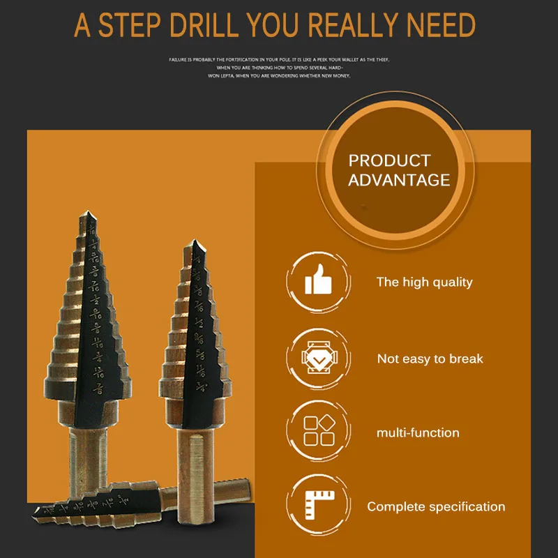 

5pcs HSS Titanium Coated Step Drill Bit Drilling Power Tools Metal High Speed Steel Wood Hole Cutter Cone Drill