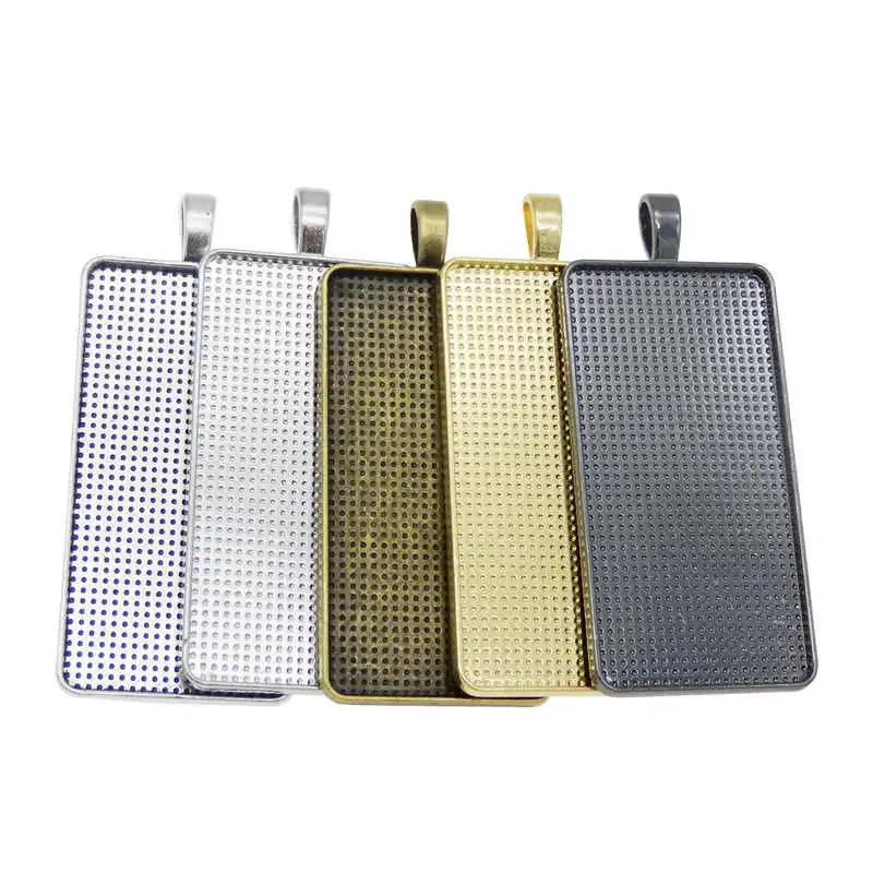 

Julie Wang 5PCS Rectangle Cabochon Base Tray Settings Charms Alloy Blank Bezel Jewelry Making Accessory 5 Colors