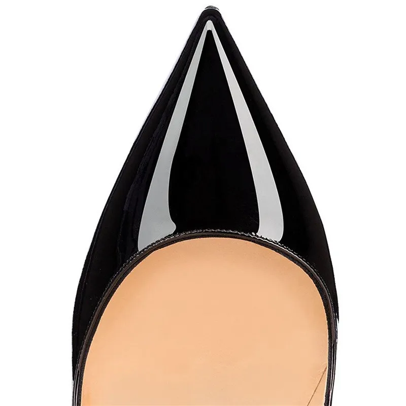 Richealnan Women's Pointed Toe Shiny patent leather12CM Thin Heels Wedding Black And Red  Stiletto Shoes