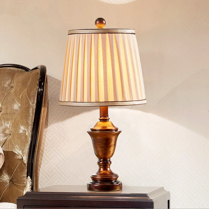 

European retro brown resin art Table Lamps Classic countryside touch/dimmer fabric E27 LED lamp for bedside&foyer&studio SJBN003