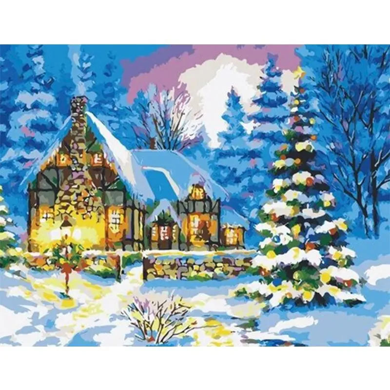 

GATYZTORY DIY Painting By Numbers Kits For Adults Children Handmade 60x75cm Framed Snow House Landscape Pictures Home Artwork