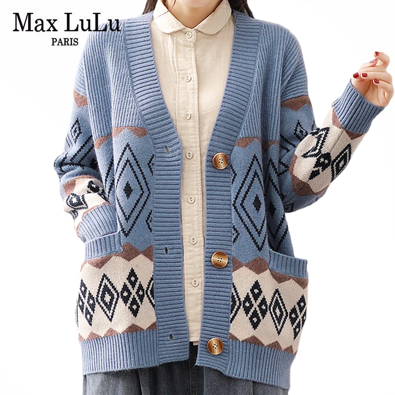 

Женский свободный свитер с карманами Max LuLu, повседневный винтажный свитер в стиле преппи, осень 2021
