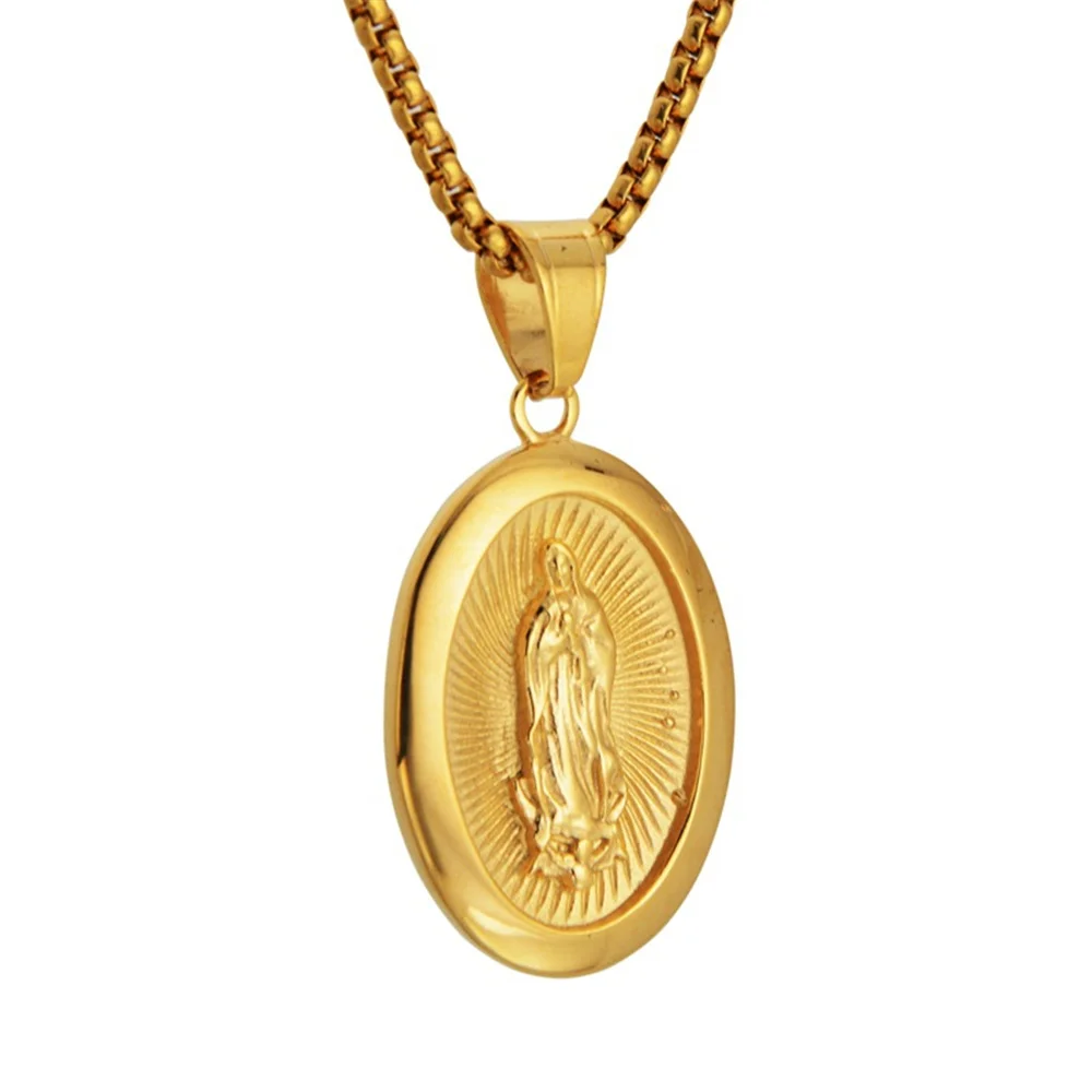 Купи Religious Virgin Mary Pendant Necklaces for Women Gold Color Stainless Steel Figure Necklace Statement Fashion Jewelry Gift за 620 рублей в магазине AliExpress