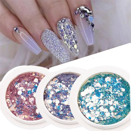 8 Colors Sequin Glitter Mermaid Makeup Face Eye Nail Beauty Nail Sequin Mix Color 3D Laser Holographic Shiny Diamond Flake