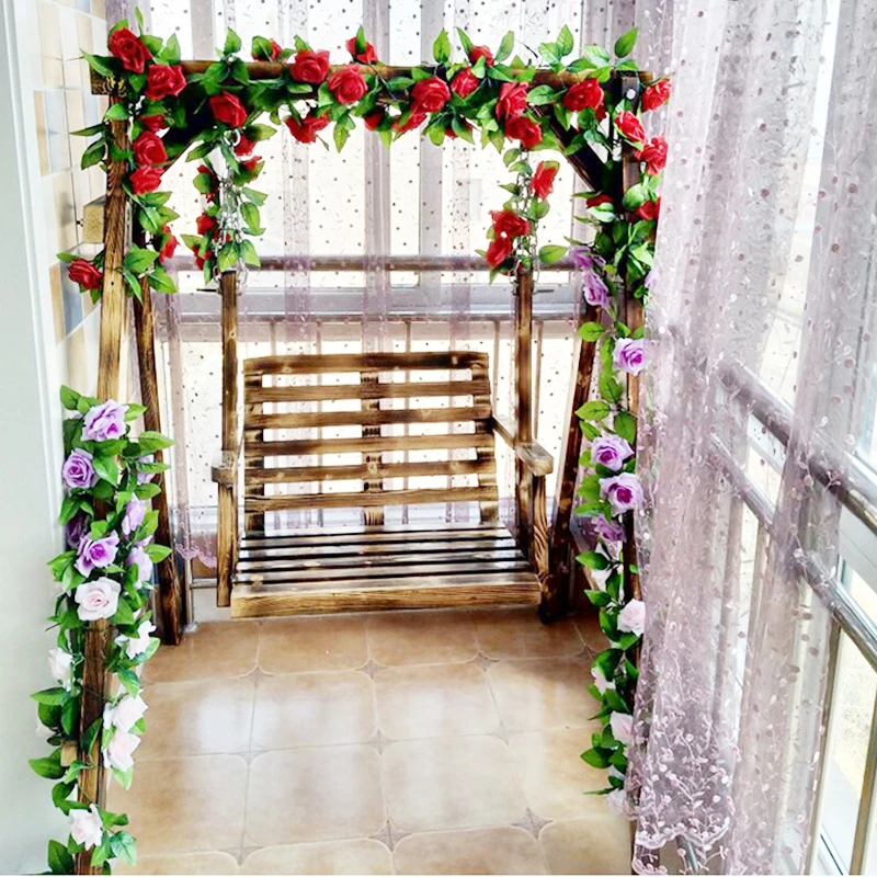 Шелковые Розы 240 см в длину плющ лоза с зелеными листьями для домашнего