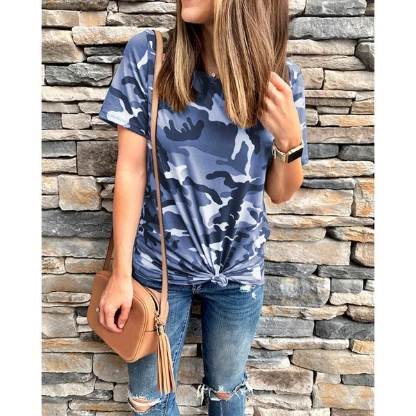 Женская камуфляжная футболка с камуфляжным принтом Повседневная короткими