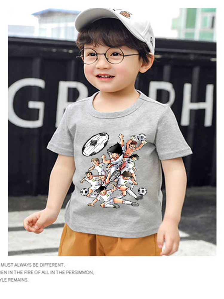 Футболка с рисунком Капитан Tsubasa Детская летняя футболка короткими рукавами для