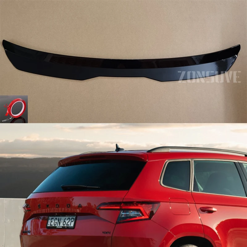 

Use For Skoda Karoq 2017-2020 Year Roof Spoiler Carbon Fiber Look Accessories Body Kit Factory Style