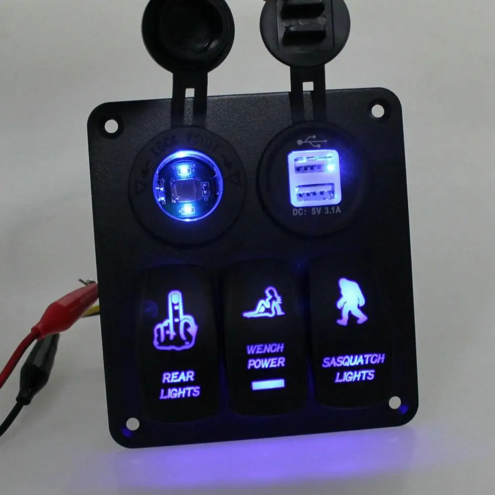 Водонепроницаемая 3 х клавишная панель переключателя Fuleem Синяя светодиодная