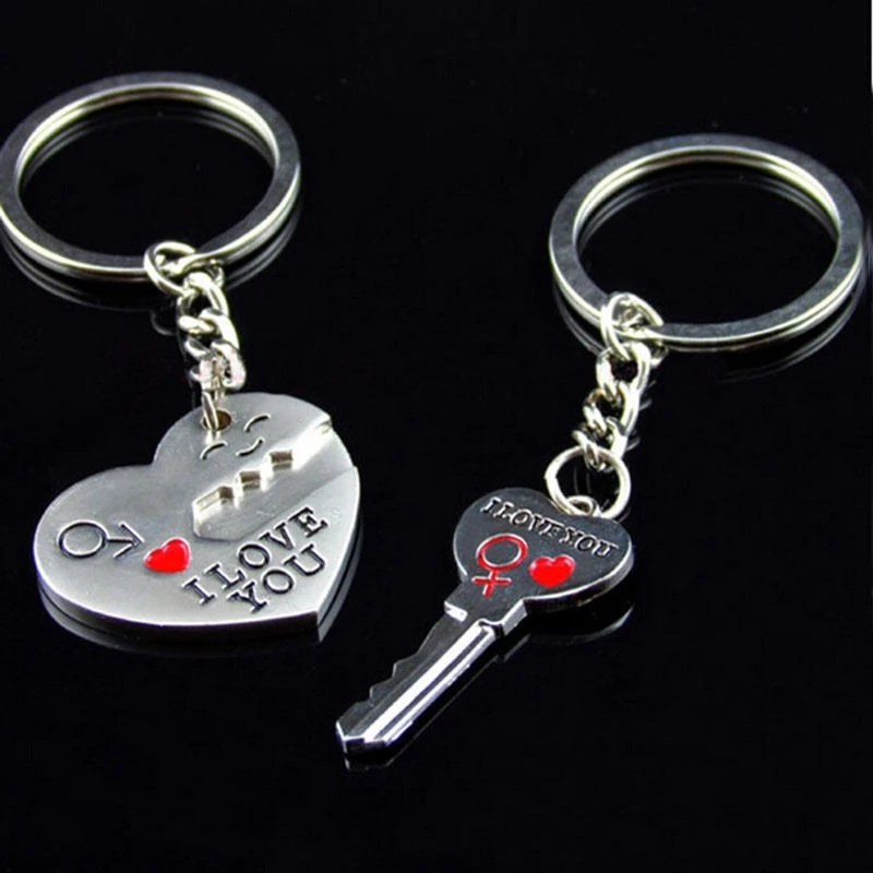 

2021NEW Delysia King Arrow I Love You Heart Couple Key Chain Ring Cute Letter Printing Keyring Lover Gift Valentine's Day