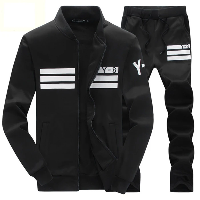 Sweat Suit Casual Tracksuit Men Sweatshirts Slim Men Set Pants Suits Solid Long Sleeved Male Clothing Hoodie+Pants Men New - Цвет: 8 Black Suit
