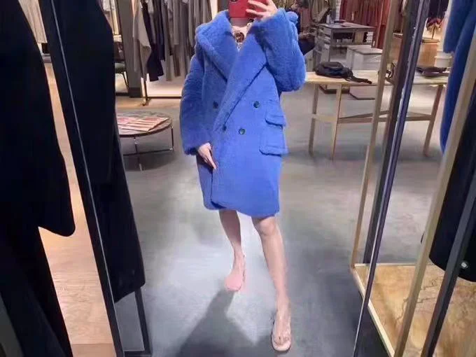 

autumn and winter new women's Teddy double button cashmere coat medium length coat women's windbreaker