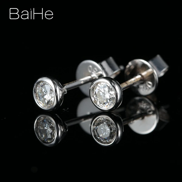 BAIHE, 18 К, белое золото, 0.20CT SI/H, натуральные бриллианты, хорошее ювелирное изделие, свадебный подарок, обручение, модные женские серьги-гвоздики
