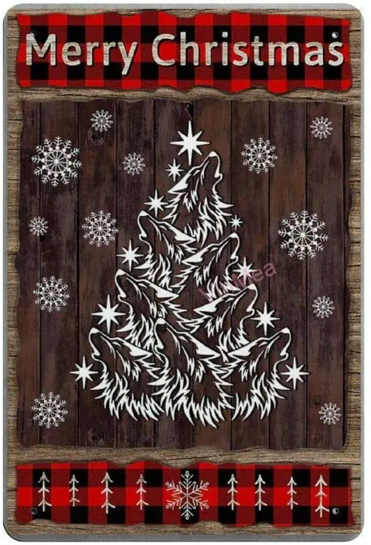 

Волк рождественской елкой Новинка парковки Ретро металлическая Оловянная табличка на e-mail Декор стены искусства потертый шикарный подарок