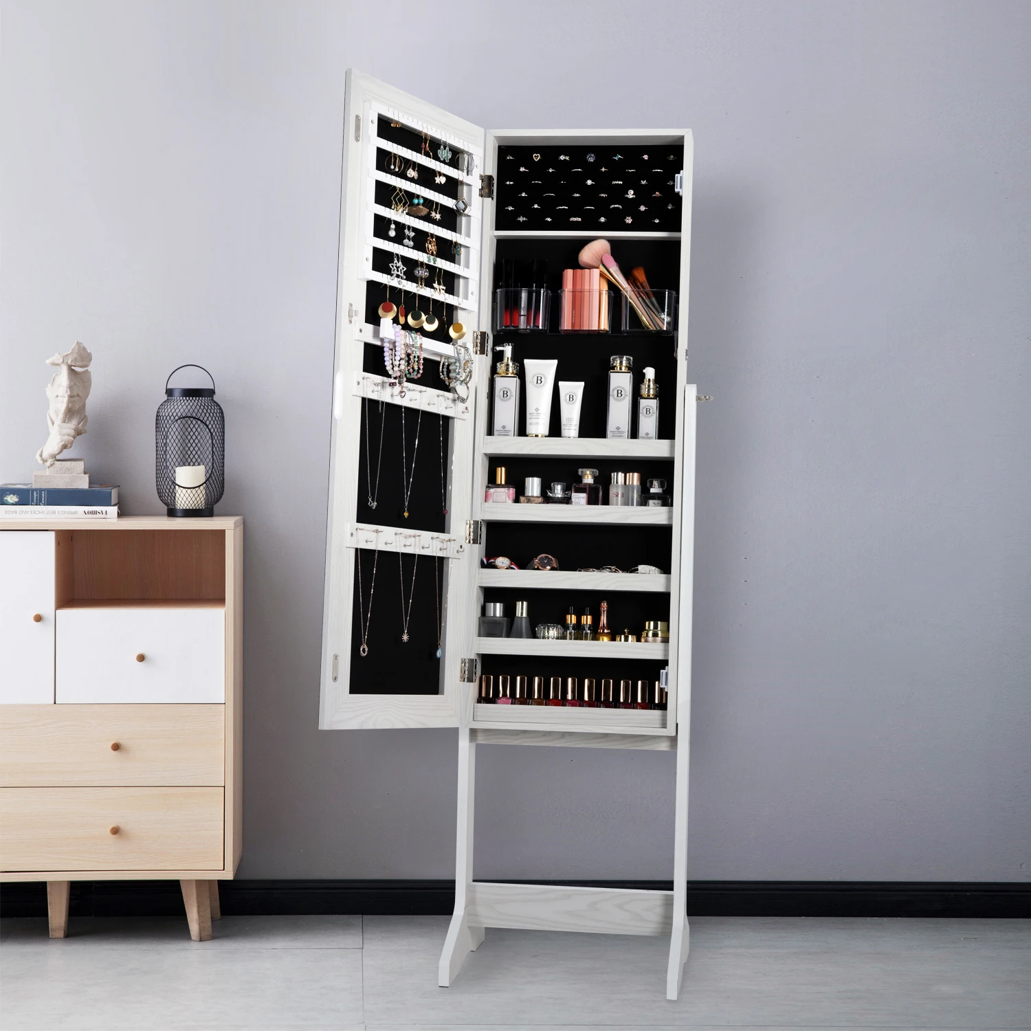 

1 Full-length mirror bedroom multifunctional jewelry storage cabinet household full-length mirror wall-mounted fitting mod