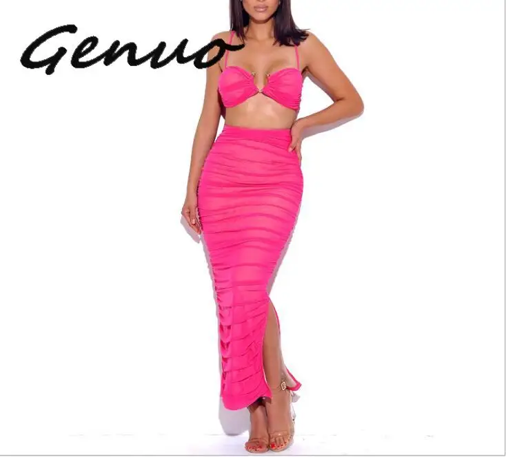 Genuo новинка женское платье из двух частей сексуальное на бретелях Сетчатое с