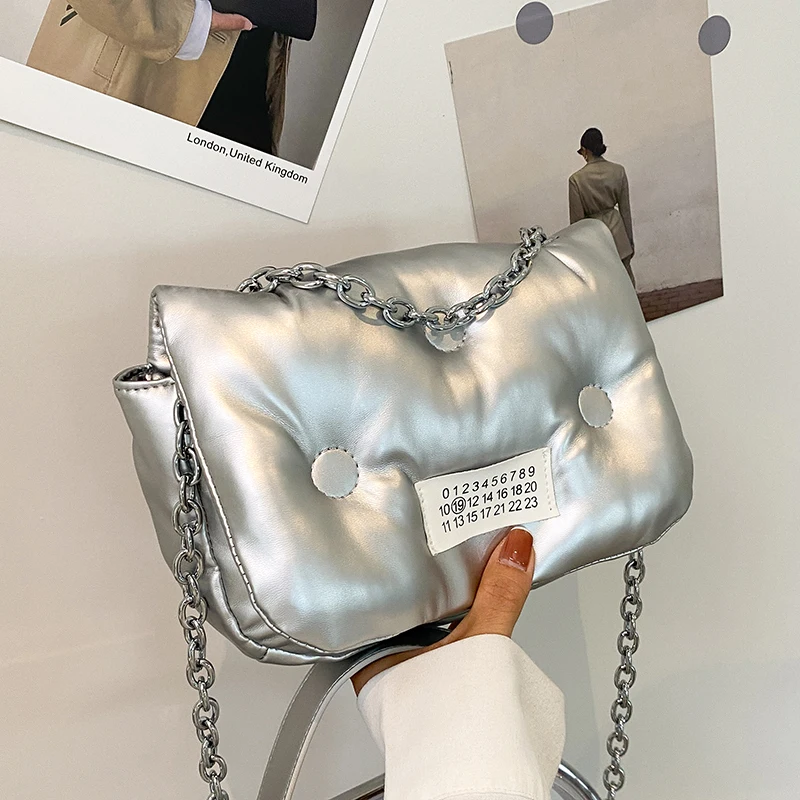 

Women 2021 Winter Luxury Space Cotton Shoulder Bags Design Soft Leather Space Pad Down Crossbody Bag Fashion Messenger Pack Flap