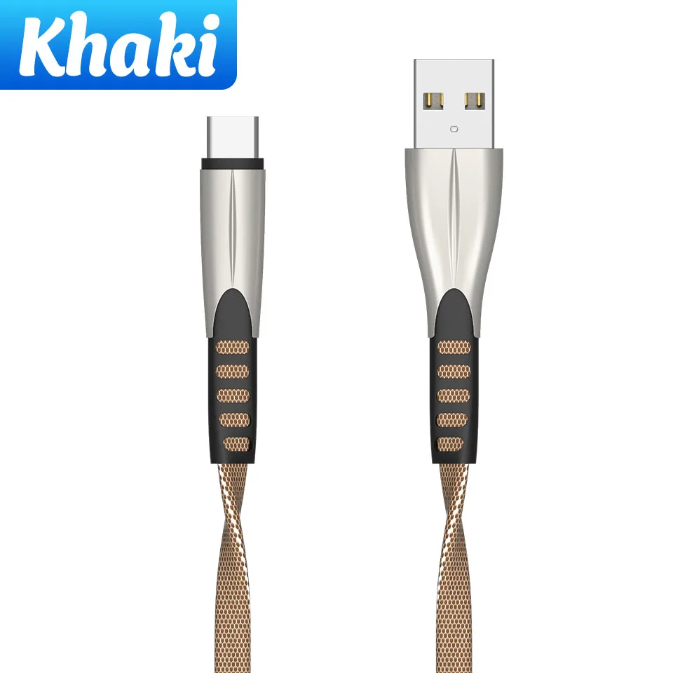 Khaki 2.4A USB C кабель нейлоновый кабель синхронизации данных для мобильного телефона для LG htc быстрая зарядка type-C провод для samsung Galaxy S10 S9 Plus Note 8 7 - Цвет: Khaki