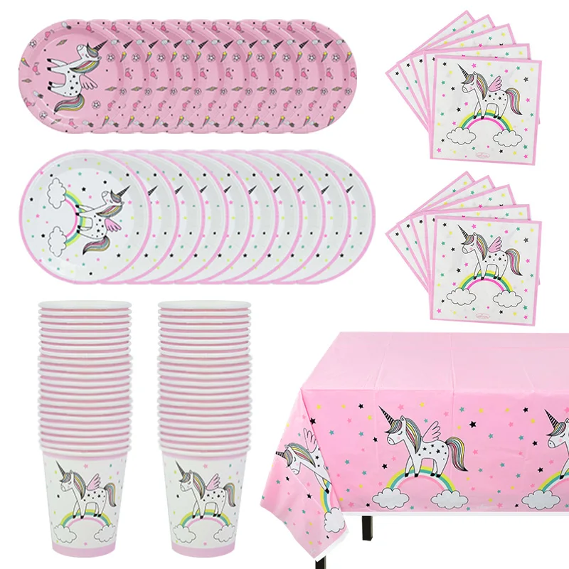 

Rainbow Unicorn Boys Girls Birthday Party Decoration Disposable Paper Tableware Set Plate Cup Wedding Baby Shower Party Supplies