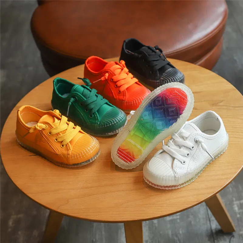 

Парусиновые кроссовки для мальчиков, однотонная повседневная обувь с радужной подошвой, с леопардовым принтом, Нескользящие, SZ196