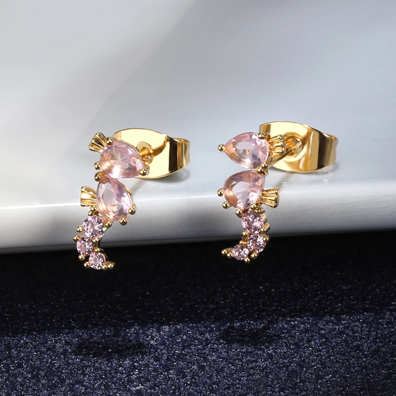 

Crystal Hippocampus Ear Studs For Women Stainless Steel Zircon Screw Back Stud Earring Cartilage Ear Piercing Jewelry Gifts