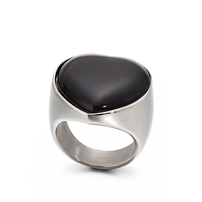 

Винтажное кольцо с черным опалом в форме сердца в западном стиле для мужчин и женщин серебряные Свадебные кольца из нержавеющей стали на го...