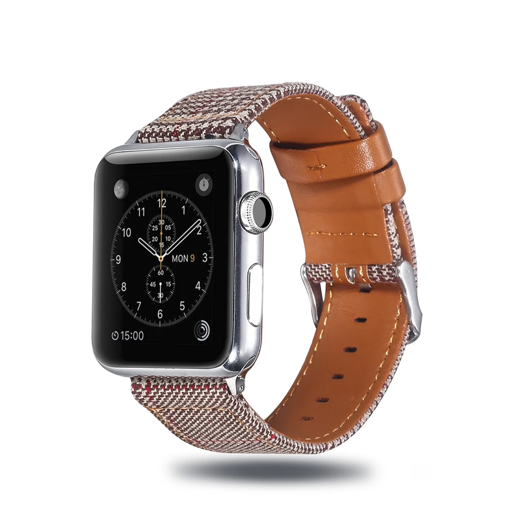 Холщовый ремешок для часов для Apple Watch 38 мм 42 мм 40 мм 44 мм нейлоновый кожаный ремешок для часов браслет для iWatch Series 5/4/3/2/1