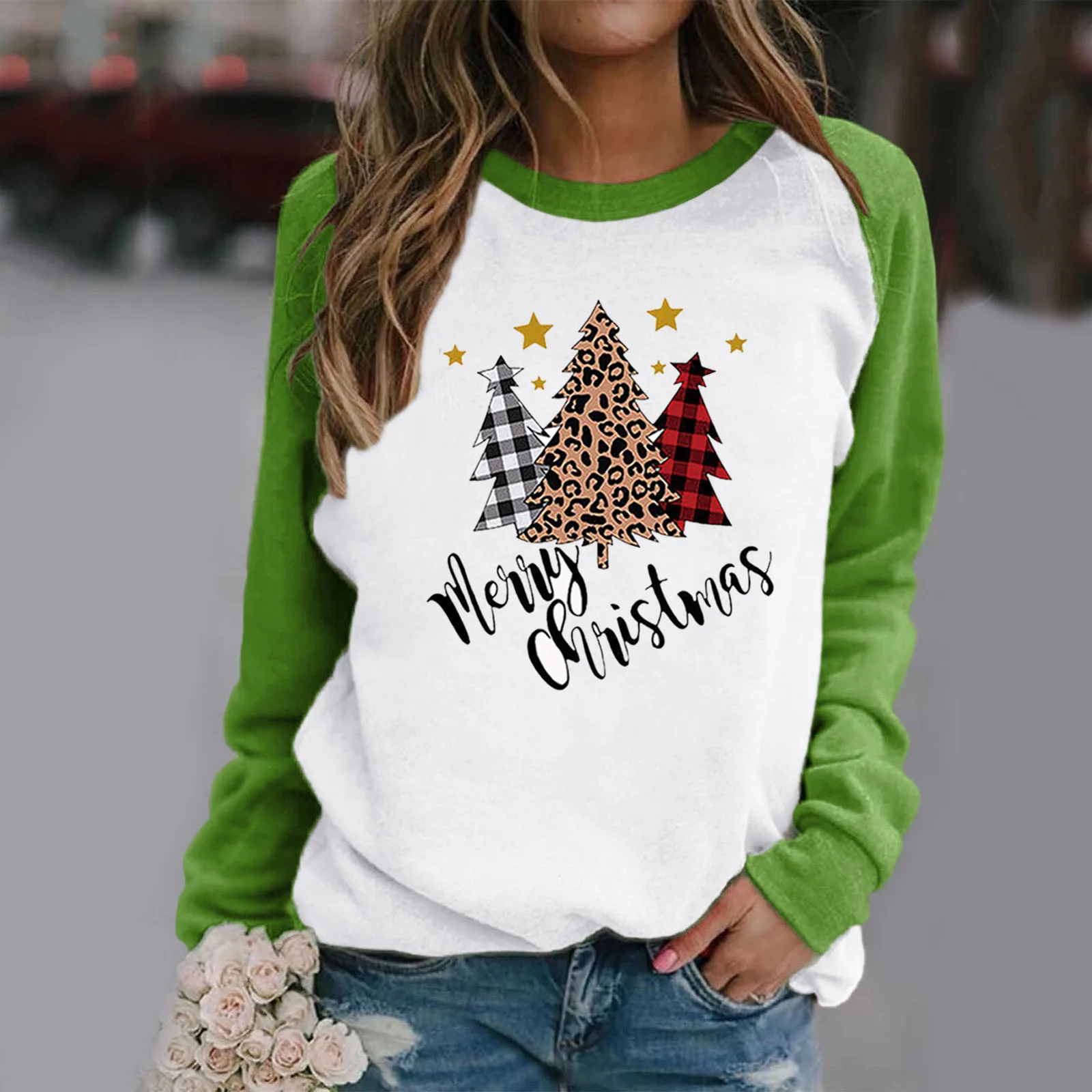 Женский свитшот с длинным рукавом и принтом на Рождество | Женская одежда