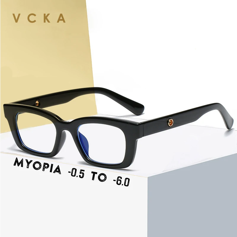 

VCKA -0.5 to -6.0 Women TR90 Blue Light Blocking myopia Glasses Men Square Optical Prescription Optical Sighted Spectacles