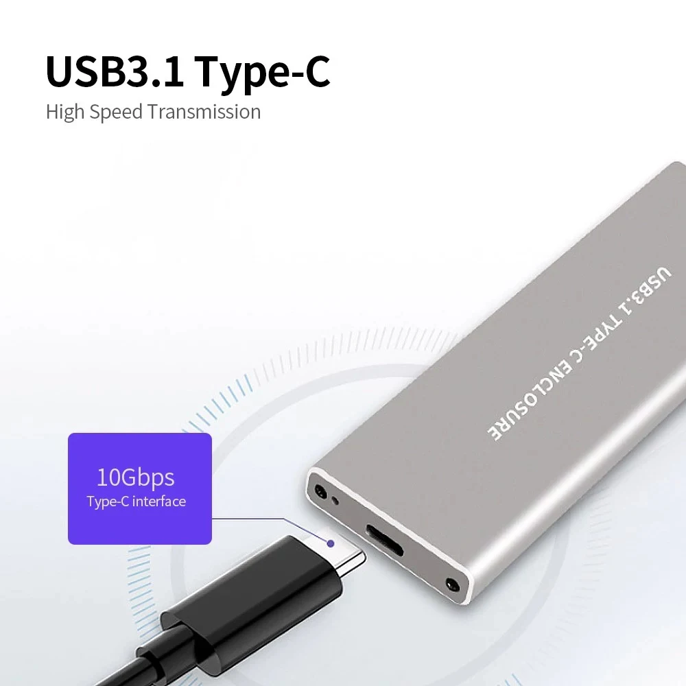 

M.2 NVME Solid State Drive Box USB3.1 Type-C Mobile External Box Aluminum Alloy Shell High Speed Transmission SSD Adapter Box