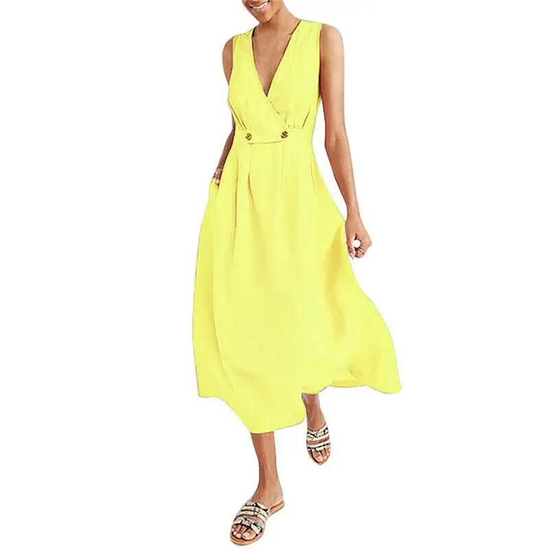 Для женщин однотонные короткое платье Дамский сарафан без рукавов пляж вечерние