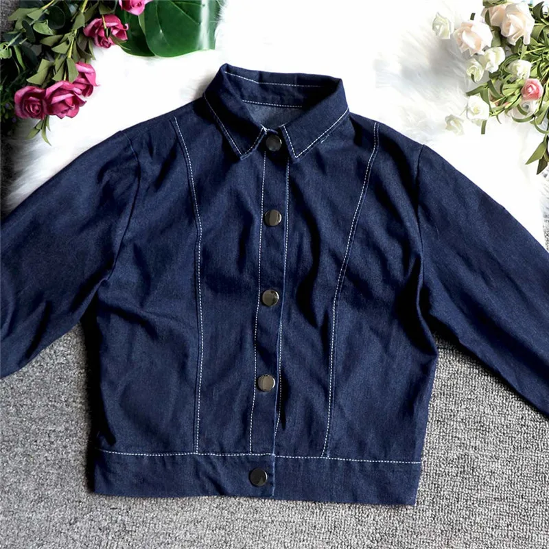 Новинка 2019 Джинсовая юбка с длинным рукавом костюмы для женщин отложной воротник