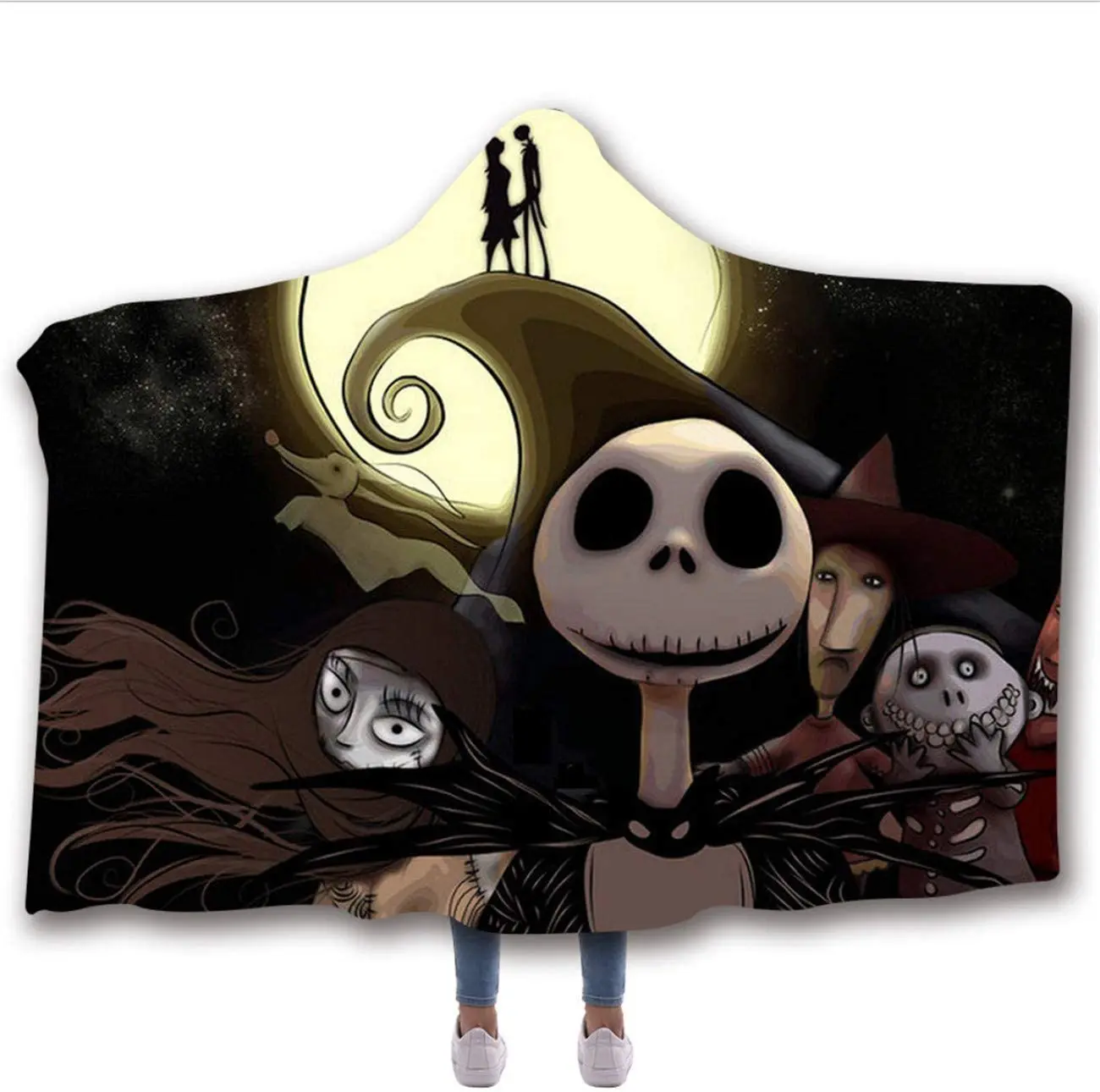 Super Soft Hooded Blanket 3D Nightmare Before Christmas Hooded Blanket Halloween Blanket Warm Wearable Blankets for Kids Adults