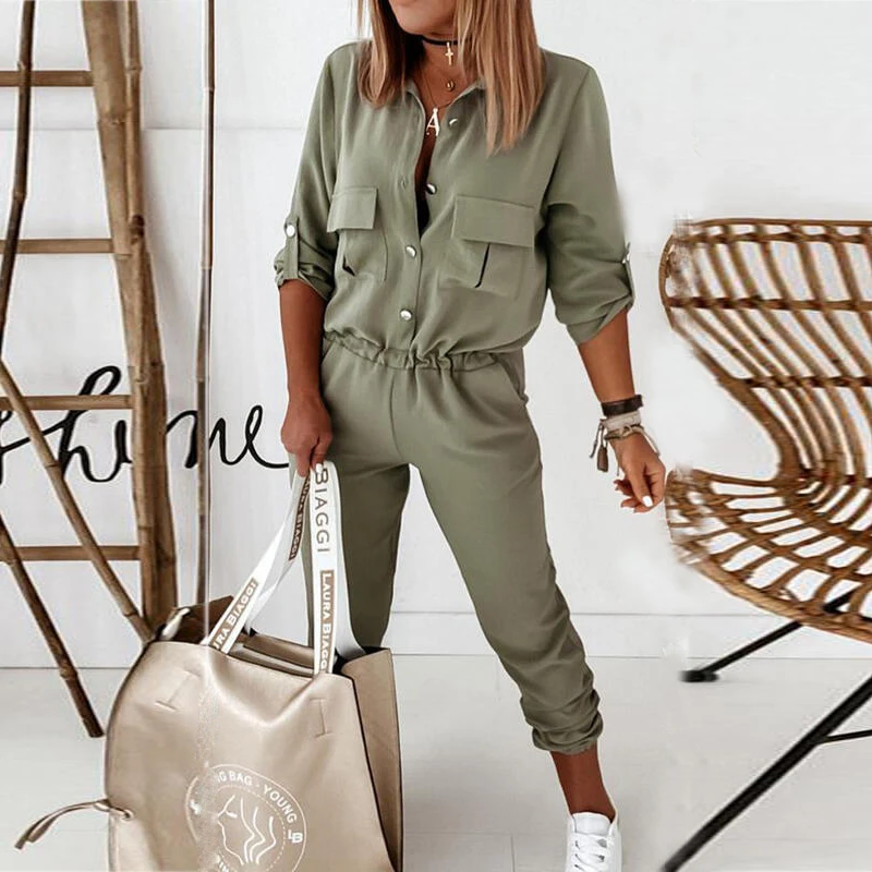 2021 Женская Осенняя обувь комбинезон свободного покроя с длинными рукавами