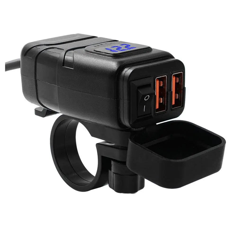 

Motorcycle Waterproof Charger QC3.0 Fast Charge 12V Car Phone Chargers With Voltmeter Power Off Switch