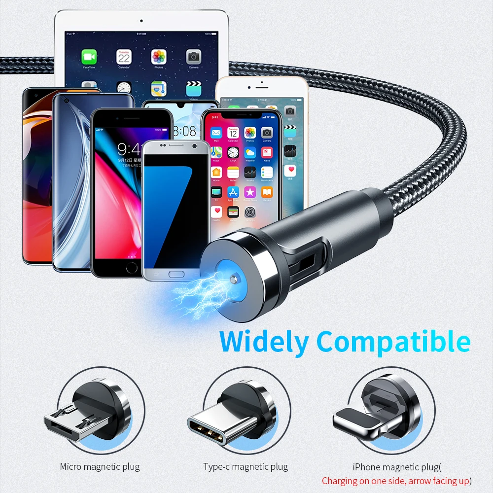 Магнитный кабель usb-c Micro USB для iPhone 12 11 pro max Xiaomi redmi вращающийся на 360 градусов |