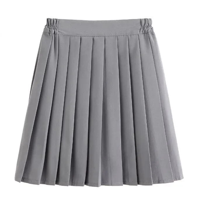 short grey Q2 Женская летняя японская юбка с высокой талией в консервативном стиле, костюм для школьниц JK, Матросская форма, одноцветная плиссированная юбка размера плюс - Цвет: short grey Q2