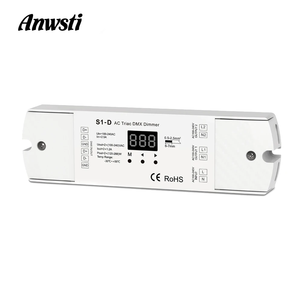 Светодиодный диммер Triac 220 в 230 В 110 В переменного тока, 2 канала, контроллер DMX512, двухканальный светодиодный диммер DMX, светодиодный диммер, переключатель