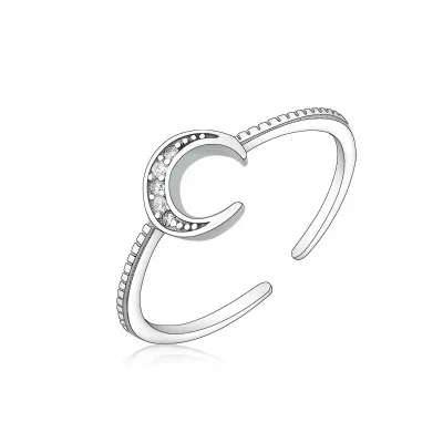 

New Arrival 100% 925 Sterling Silver Pure Finger Ring Adjustable Moon Crystal Zircon Rings For Women Jewelry Factory Wholesale