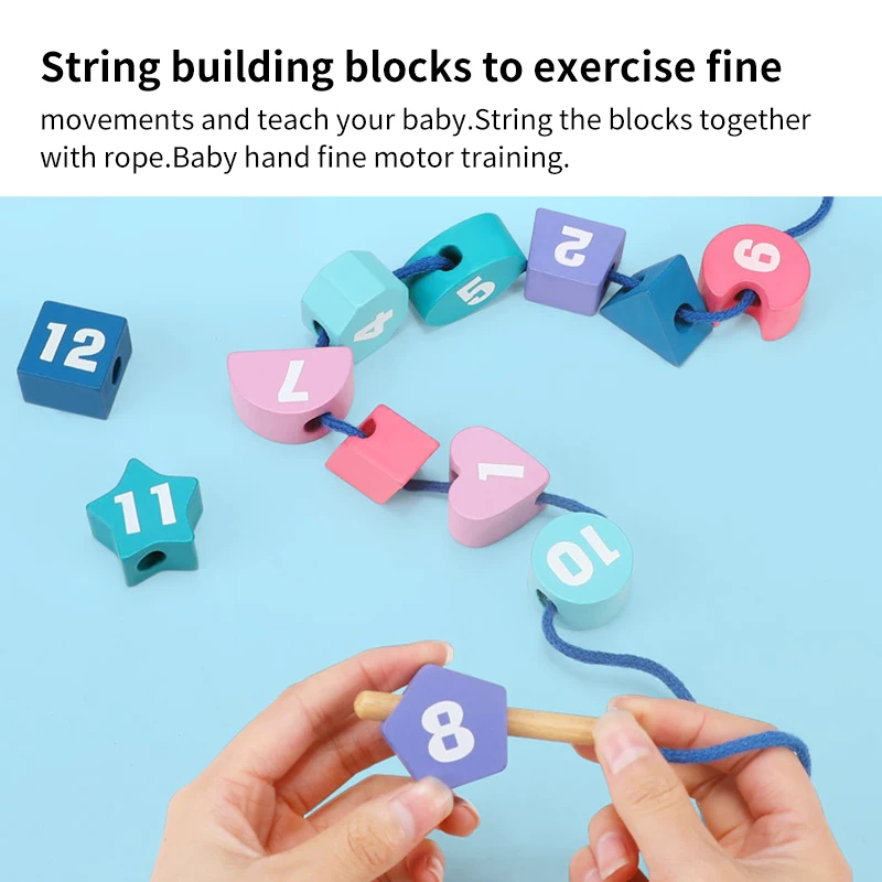 

Wooden Educational Learning Clock Building Blocks Animal Clock Stringing Threading Beads Toys Shape Matching Stacking Clock Toys