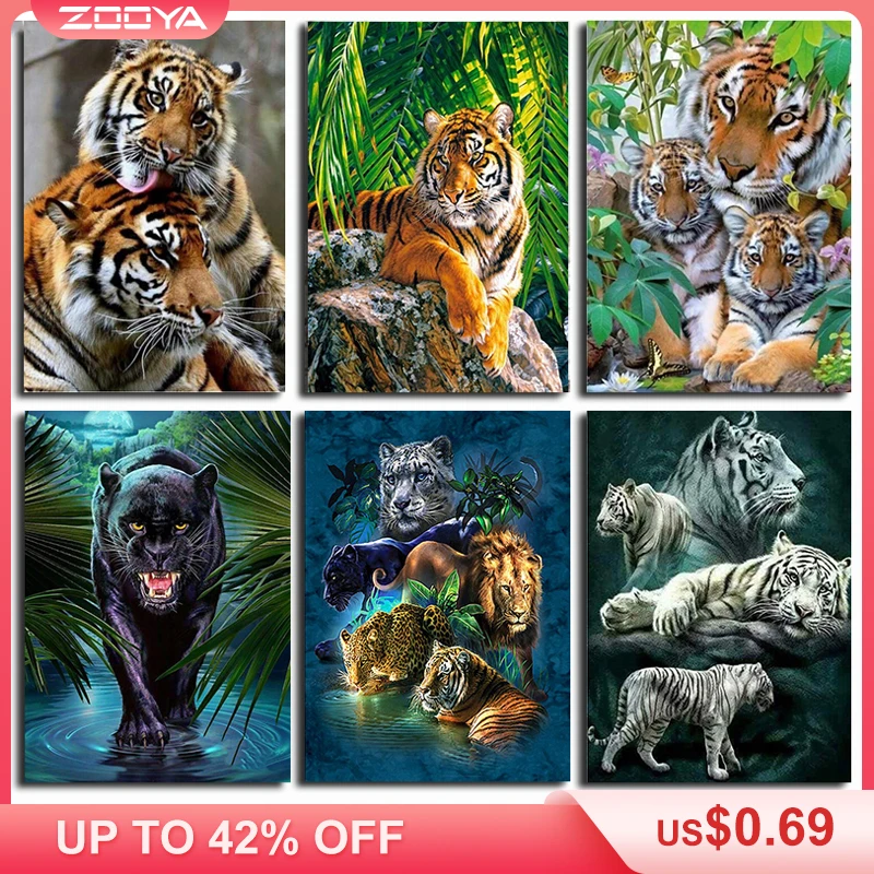 

3D Diamond Painting Cross Stitch Beautiful Tiger Rhinestone Crystal Needlework Diamond Embroidery Full Diamond Decorative BJ519